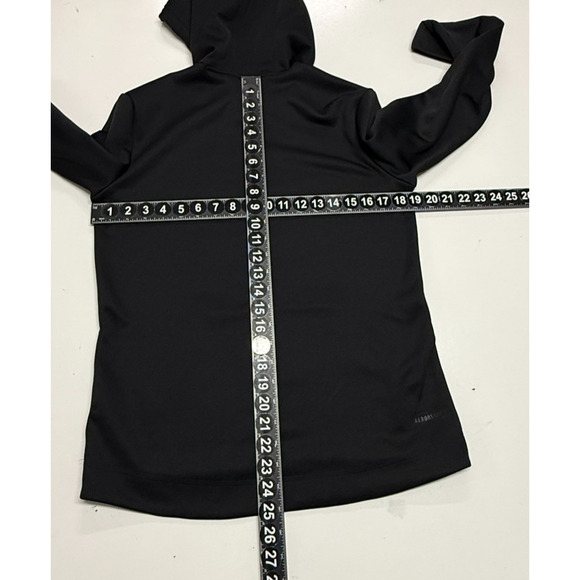 Adidas Hoodie Womens Medium Black White Aeroready Fleece Lined Logo Spellout - Picture 4 of 14